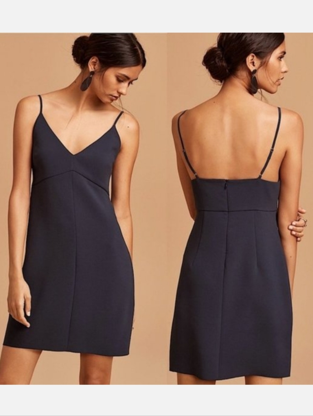 Wilfred Aritzia Navy V-Neck Fitted Slip Mini Minimalist Dress Sz 6 - Picture 2 of 7